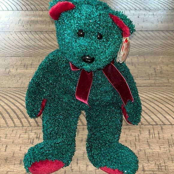 🎉 🎊 2001 Holiday Sparkle Ty Bear 🐻 ✨over a foot tall! Green Plush Sparkle - Picture 1 of 17